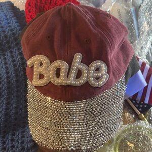 Babe Rhinestone Kids Cap - Red and Silver